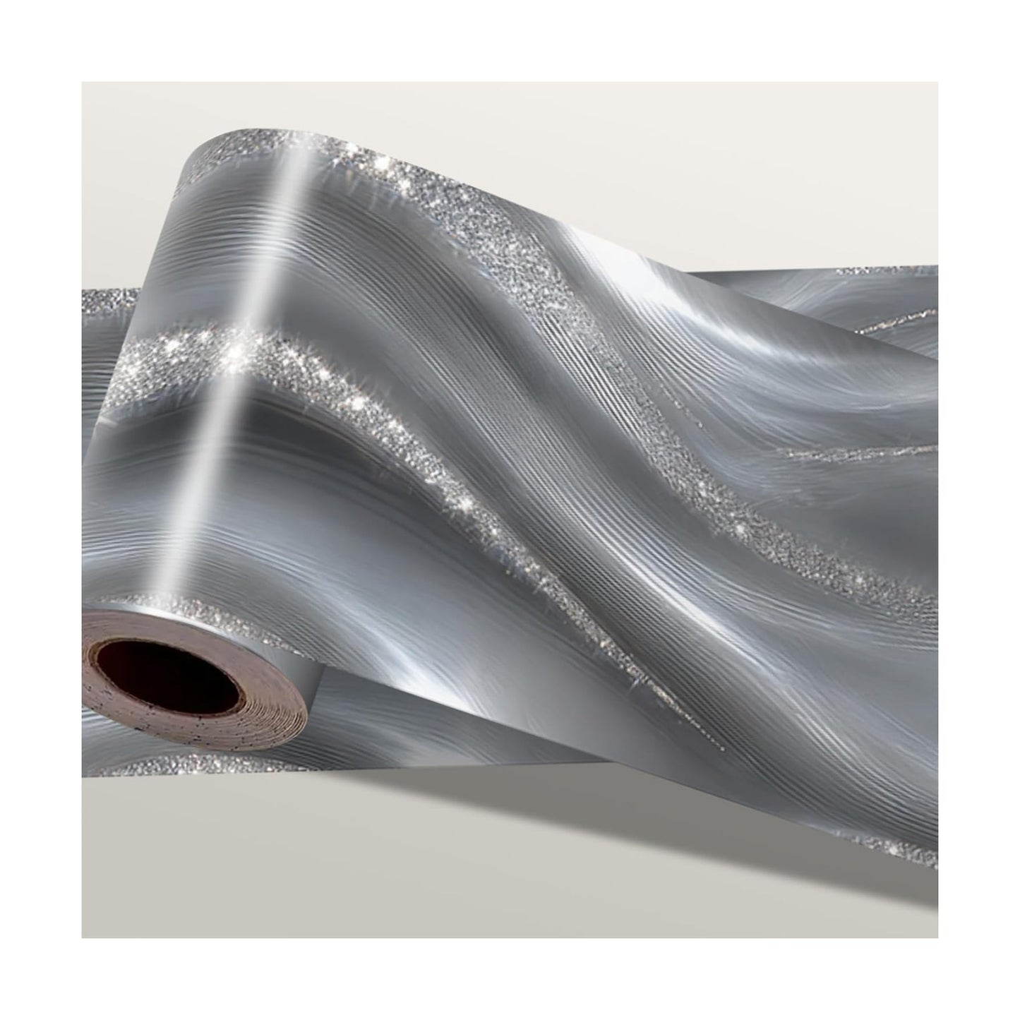 Wallpaper Border Modern Glitter Wall Border Peel and Stick / Silver Metallic Wave / 196 x 4