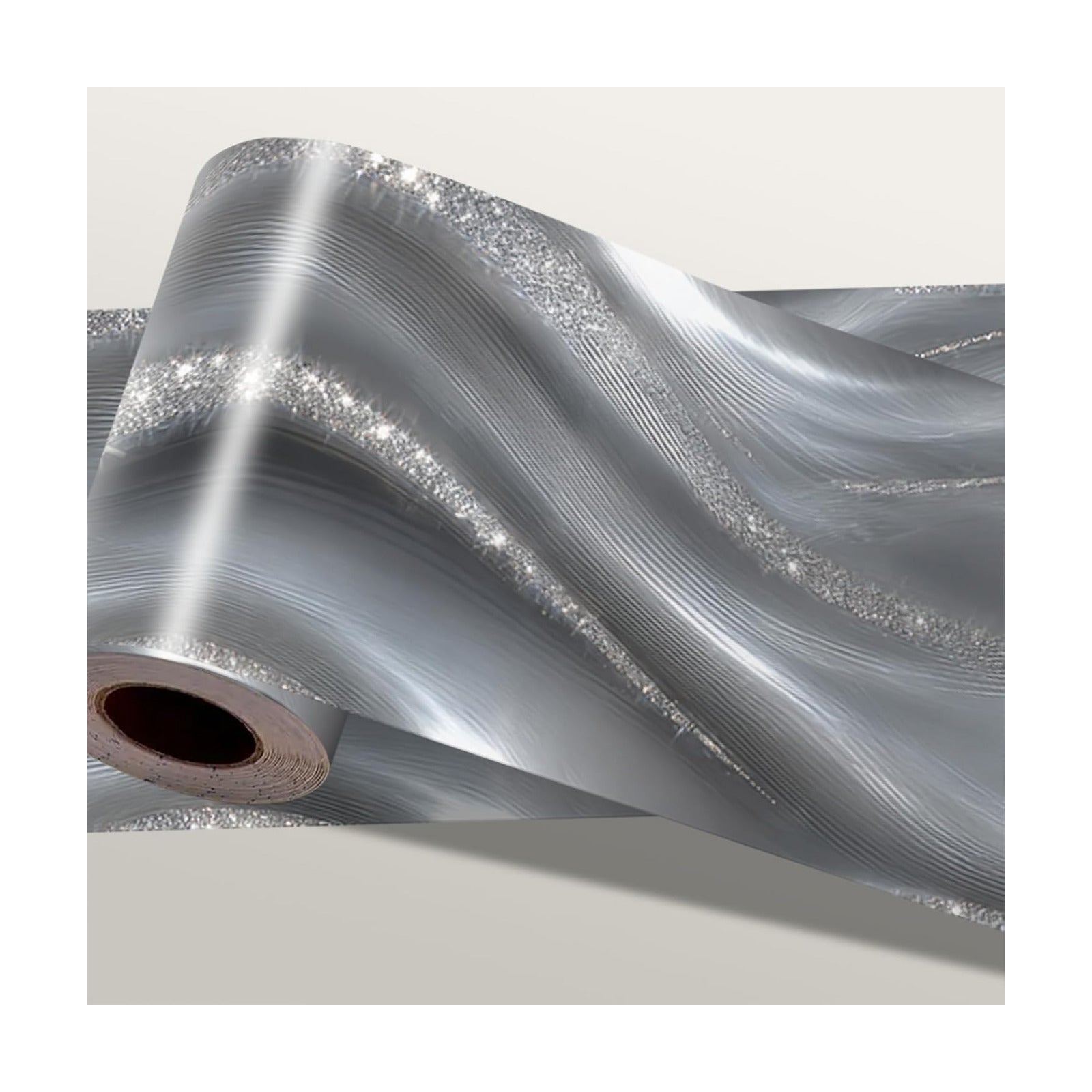 Wallpaper Border Modern Glitter Wall Border Peel and Stick / Silver Metallic Wave / 196 x 4