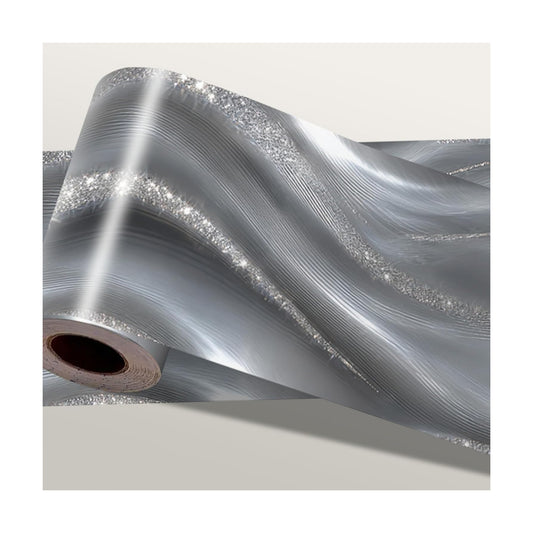 Wallpaper Border Modern Glitter Wall Border Peel and Stick / Silver Metallic Wave / 196 x 4