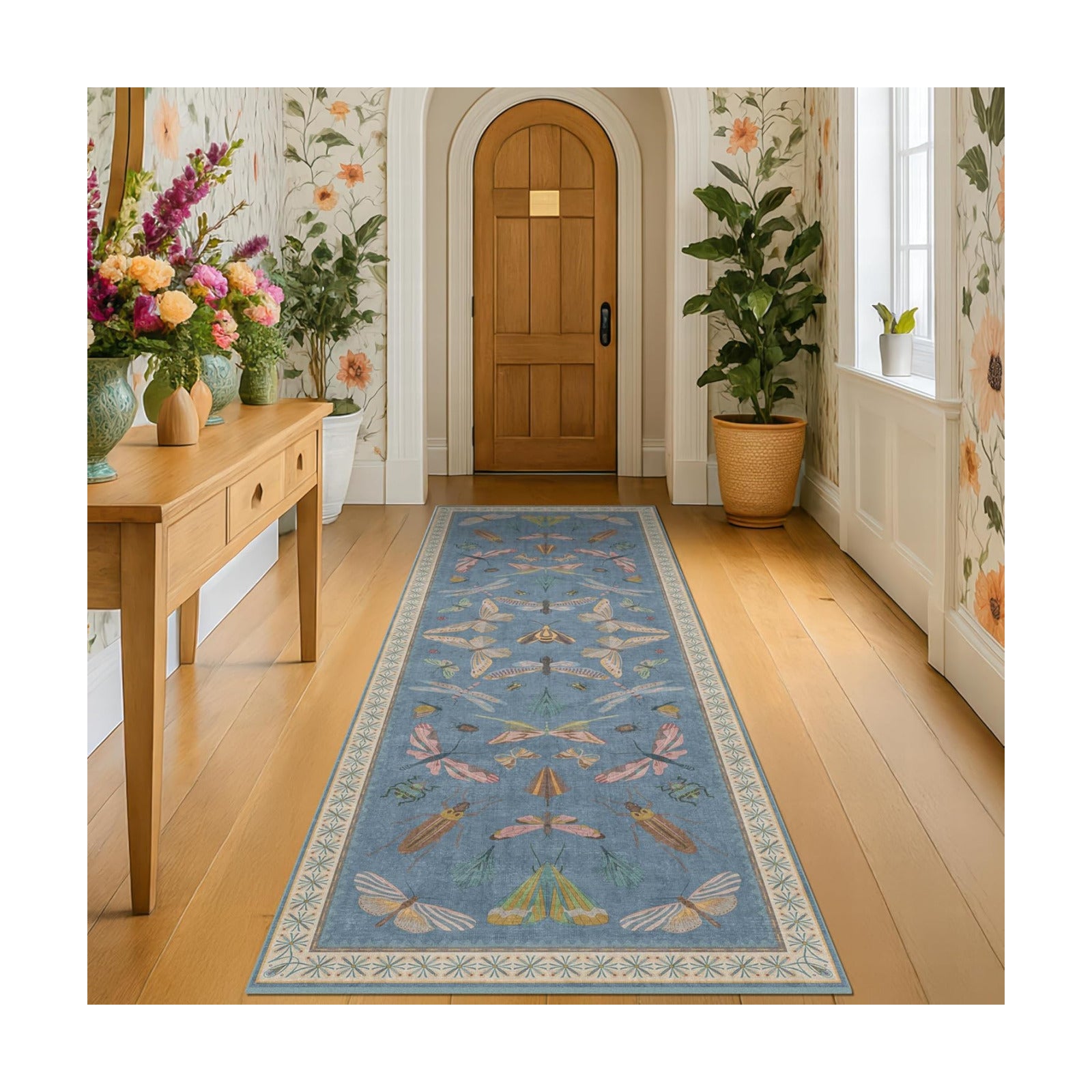 Hazo Haus Blue Boho Hallway Runner Rug 2x8, Washable Non Slip Rug with Rubber Backing for Bathroom, Kitchen & Laundry