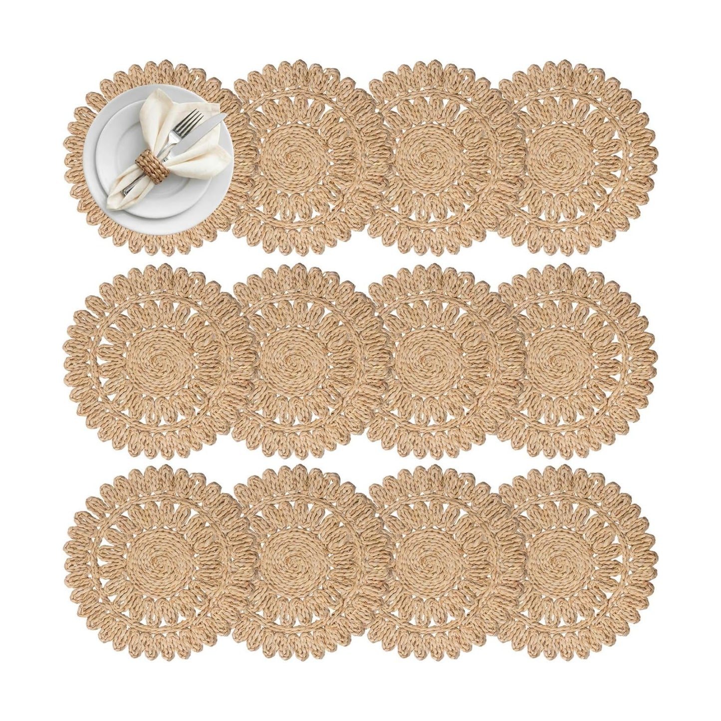 Round Rattan Placemats / Set of 12