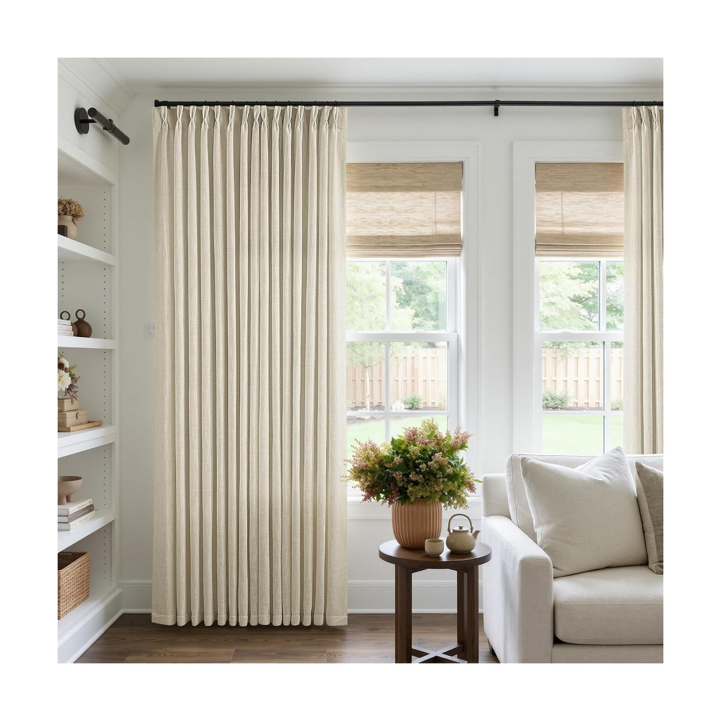 Extra Wide Pinch Pleat 100 x 84 Inch Linen Semi Sheer Curtains 1 Panel