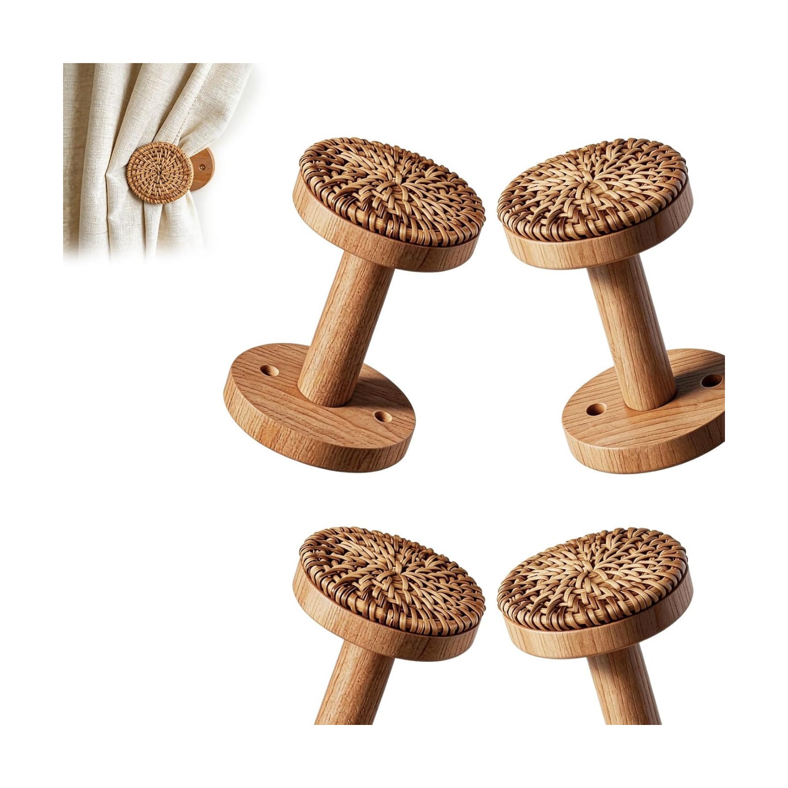 Boho Rattan Curtain Hooks