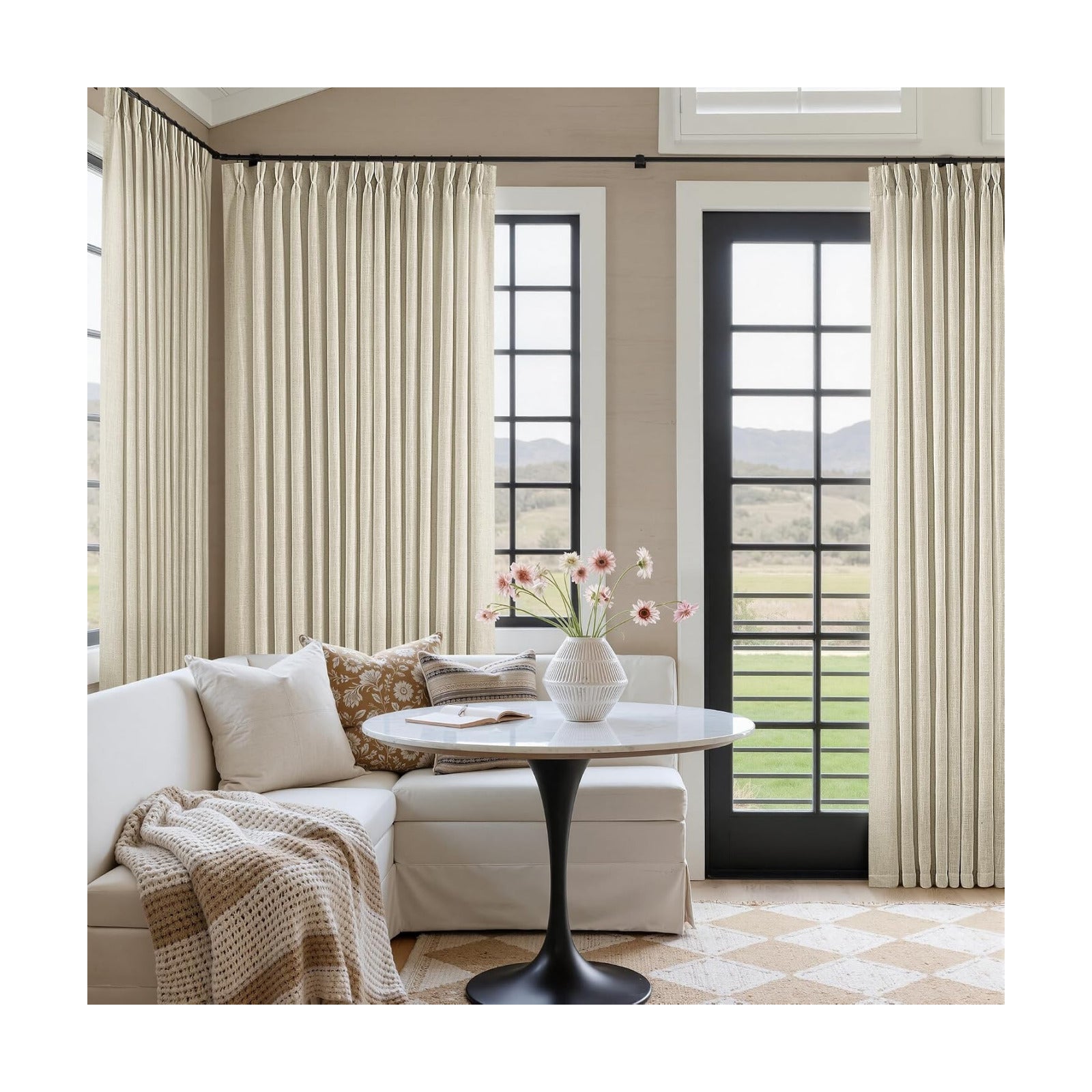 Extra Wide Pinch Pleat 100 x 90 Inch Linen Semi Sheer Curtains 1 Panel