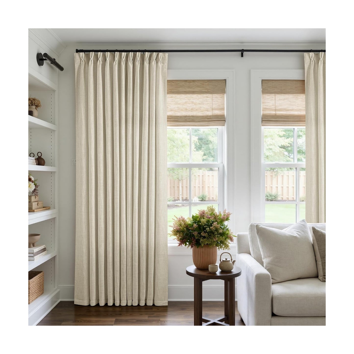 Pinch Pleat Extra Wide Beige Linen Curtain 108 Inches Long 70 Wide 1 Panel