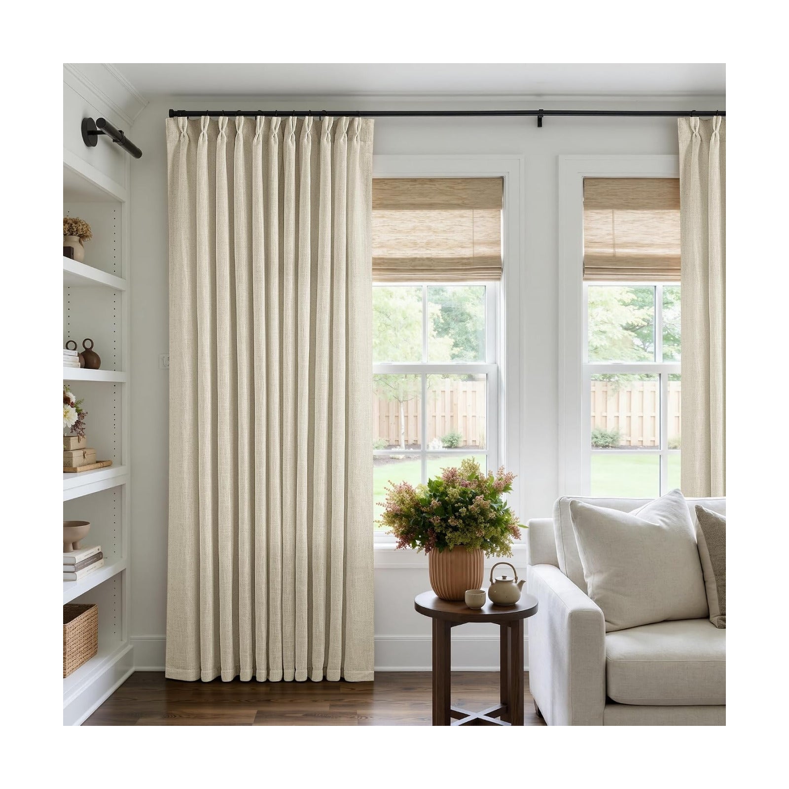 Pinch Pleat Extra Wide Beige Linen Curtain 108 Inches Long 70 Wide 1 Panel