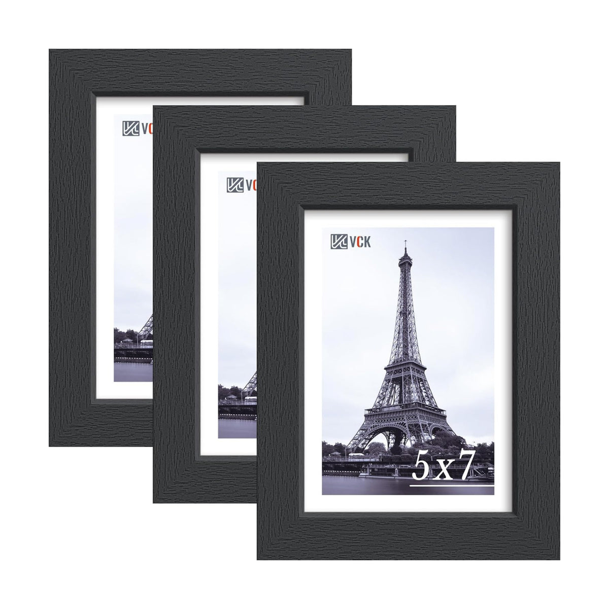 VCK 5x7 Picture Frames - Black, Wide Border Solid Wood Frame, Display Photo in Horizontal and Vertical, for Home
