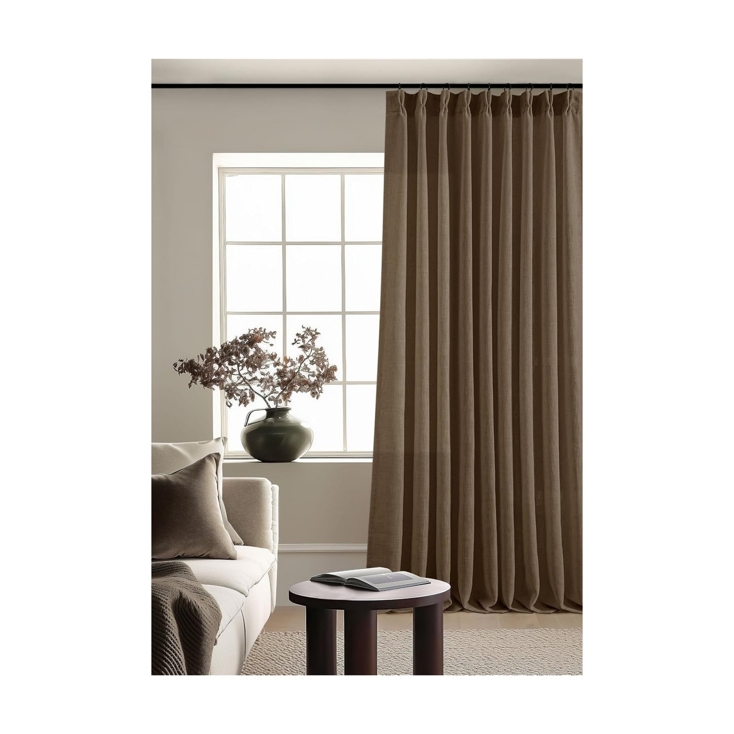 Dutch Cocoa Pinch Pleat Linen Curtains 120 Inches Long 60 Inch Wide 1 Panel