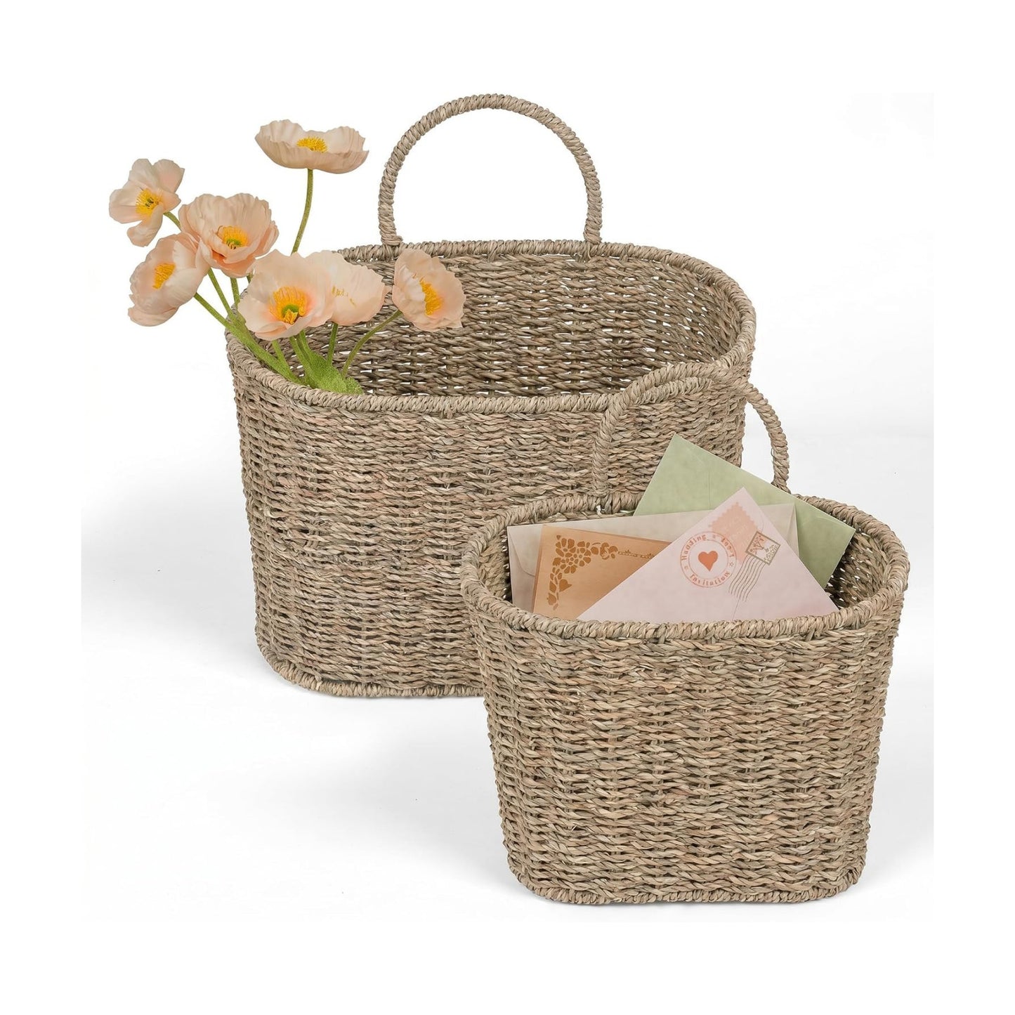 Wicker Wall Basket / Seagrass / Square / Natural / Set of 2