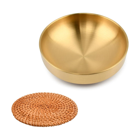 w/Rattan Coaster / 7.4inch Gold Key Bowl, Rattan Coaster / 7.4 Inch