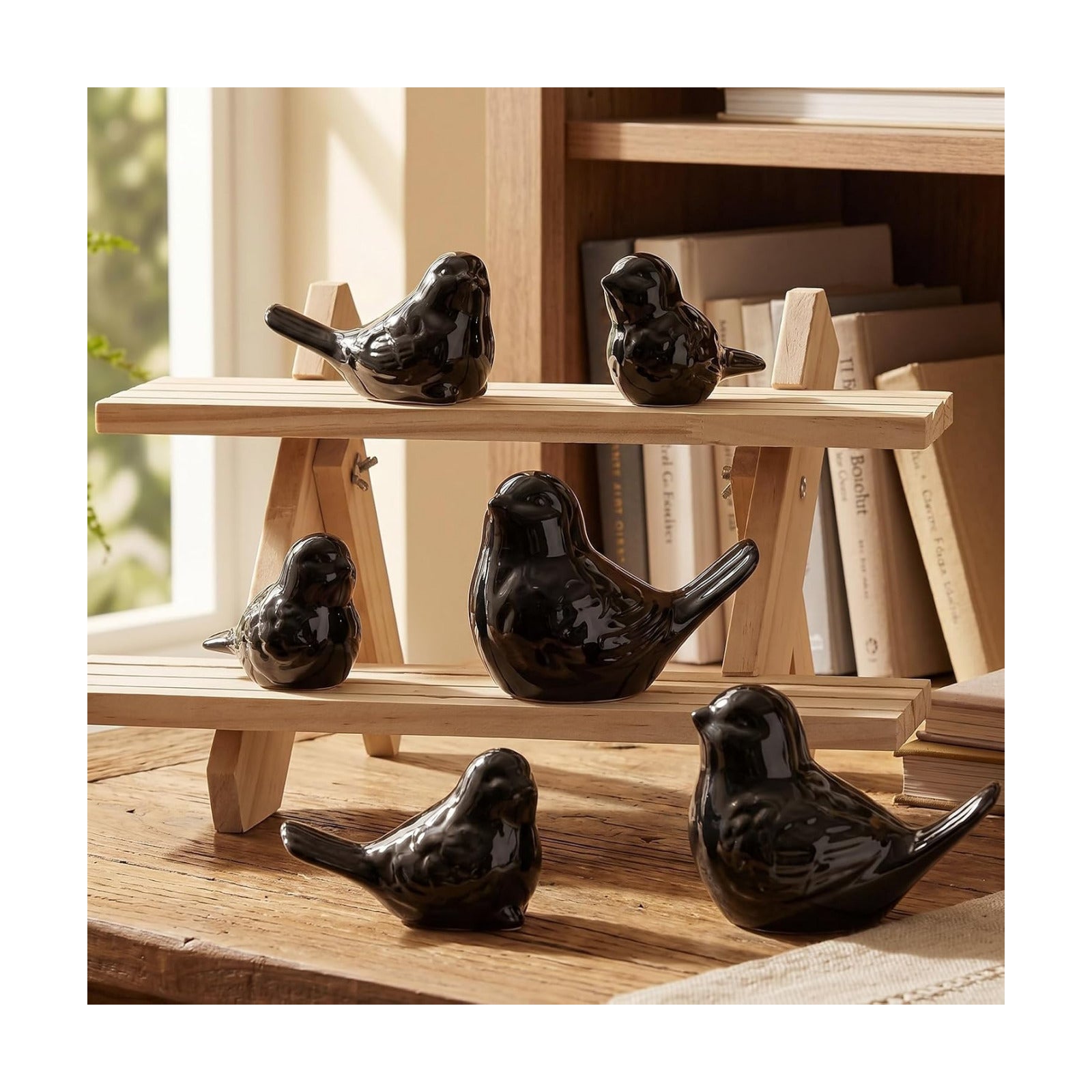 Ceramic Birds Figurines 3 Sizes Home Decor Statue / Black / Set of 6