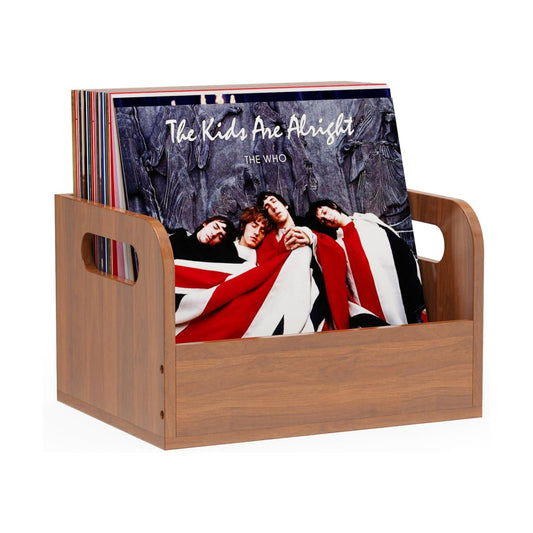 100% Solid Wood Vinyl Record Storage Retro & Sturdy Wooden Vinyl Crate | Vinly Record Holder for Albums Books Files