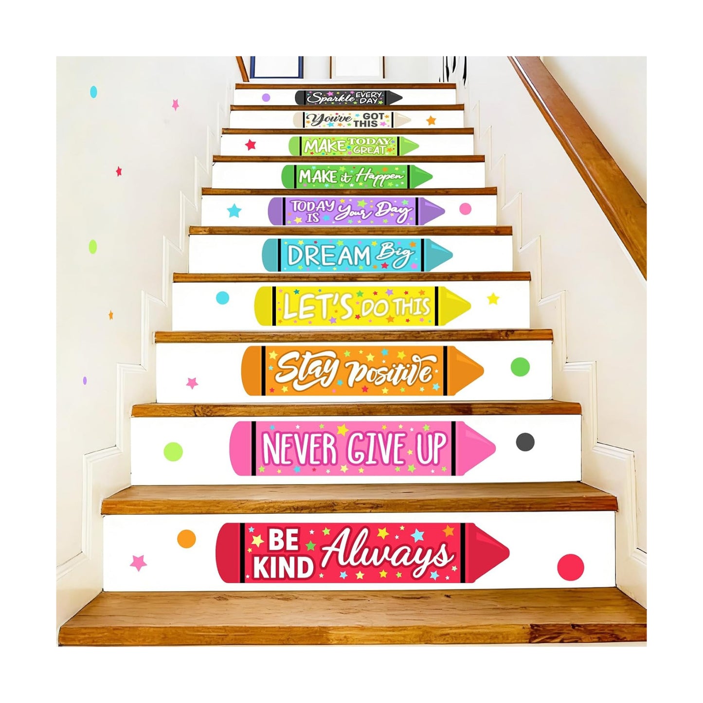 Colorful Inspirational Quotes Wall Decals Motivational Stair Stickers for Kids Peel / Red Green