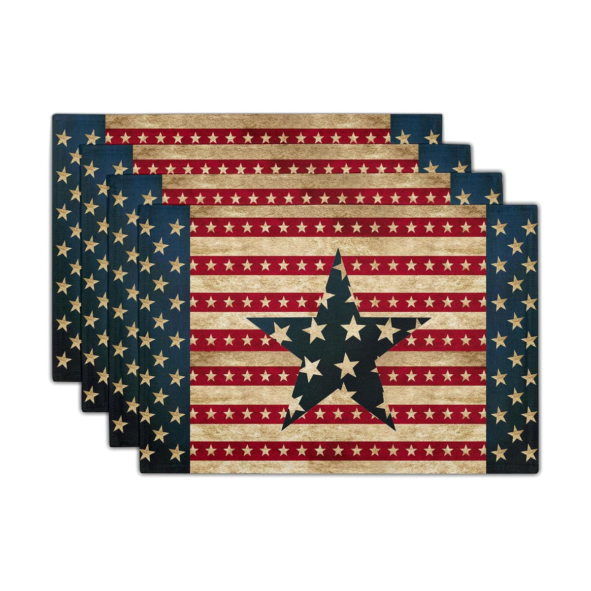 4th of July Placemats Set of 4 18x12 Inch Independence Day Patriotic American Flag Linen Place Mats Heat-Resistant Washable Wipeable Memorial Day Table Mat for Party Kitchen Dining Room Dinner Table