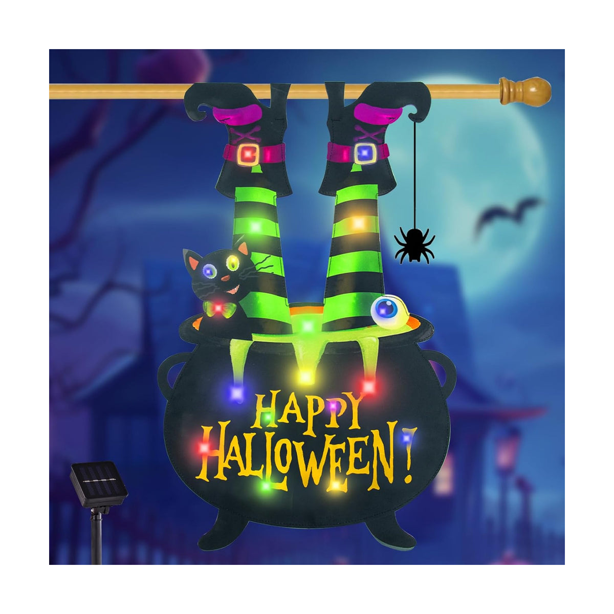 Halloween Lighted Garden Flag, Witch Feet Yard Decor, 28x40 In