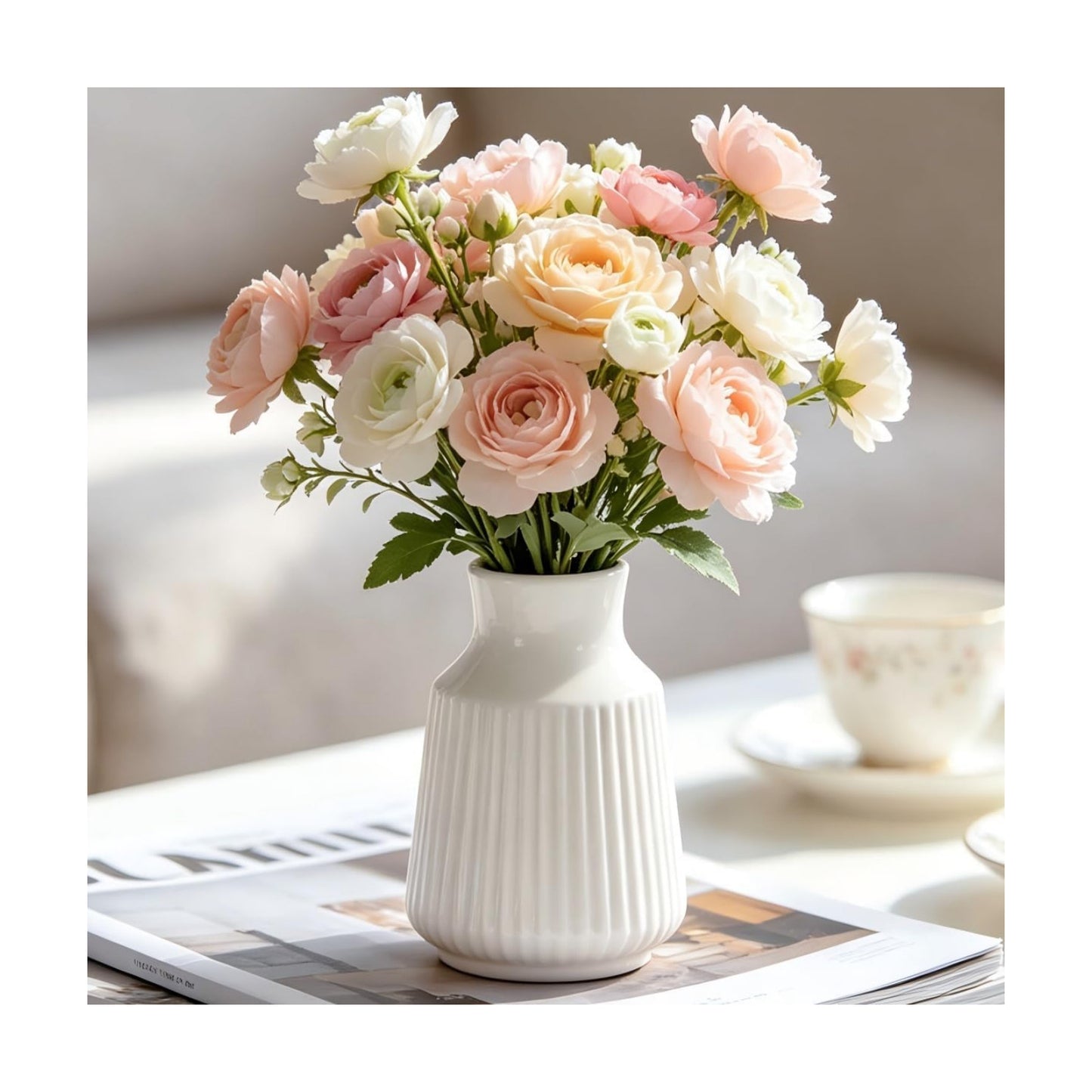 Ceramic Flower Vase Home Decor / White-v22 / 4.7 Inch