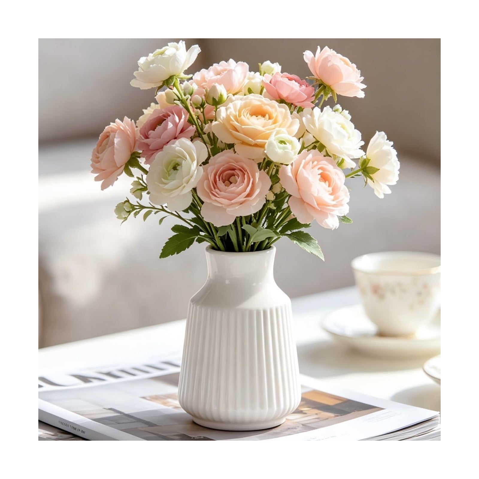Ceramic Flower Vase Home Decor / White-v22 / 4.7 Inch