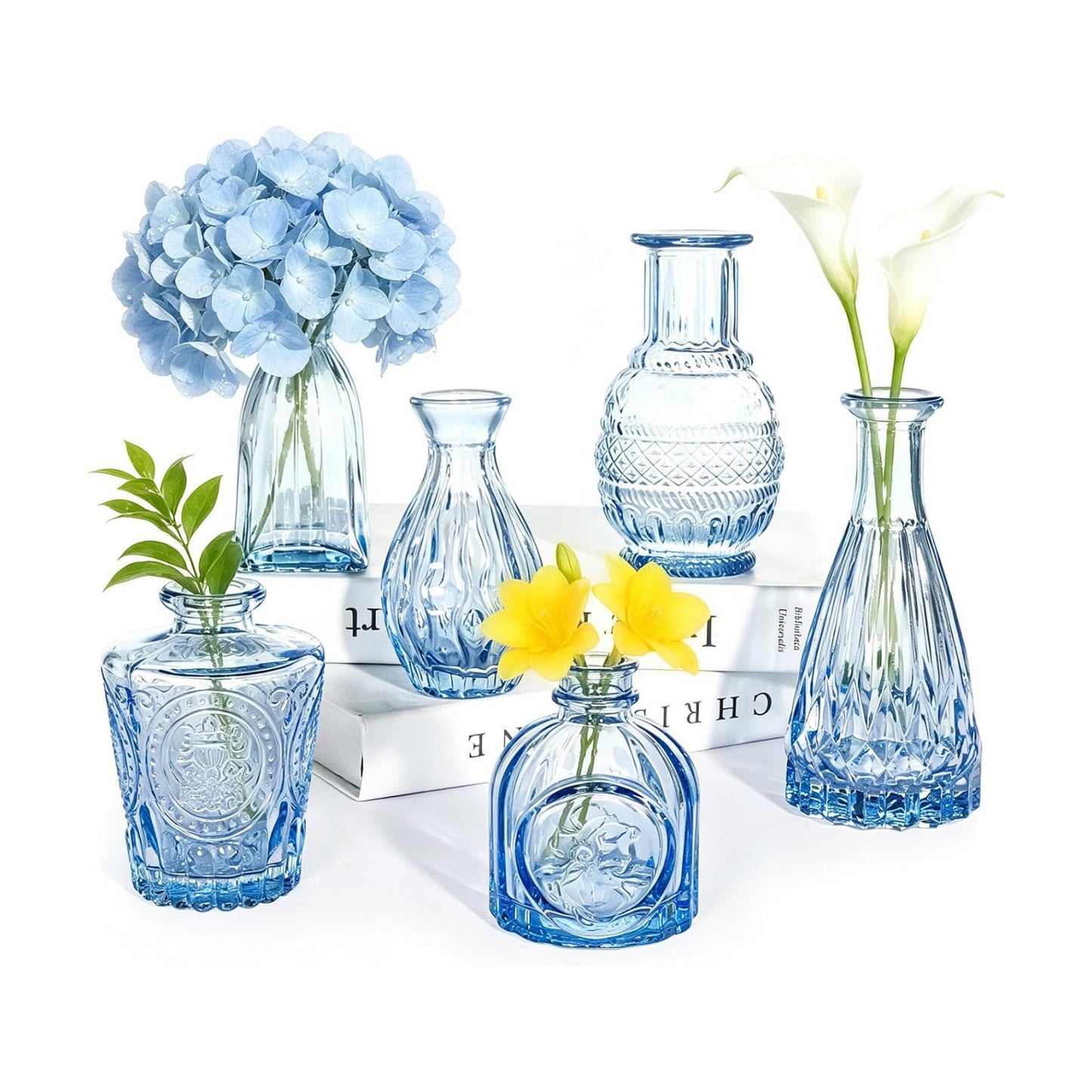 Glass Bud Vase Set / Blue / Set of 6