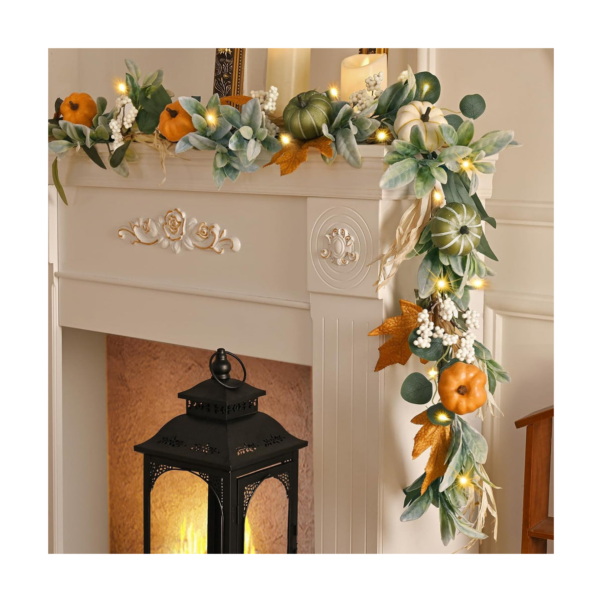 2 Pcs Fall Garland for Mantel, 6 FT Fall Garland with Lights