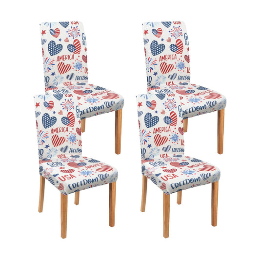Independence Day Dining Room Chair Covers Set of 4,4th of July Fireworks Hearts Dining Chair Cover,Stretchy Removable Washable Dining Chair Cover,Suitable for 4th of July Kitchen Dining Room Decor