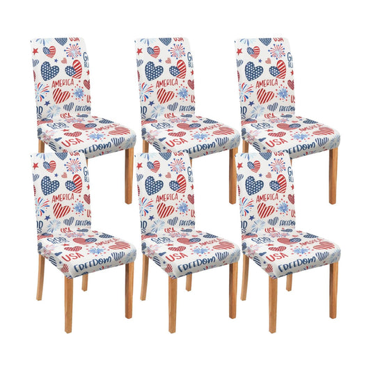 Independence Day Dining Room Chair Covers Set of 6,4th of July Fireworks Hearts Dining Chair Cover,Stretchy Removable Washable Dining Chair Cover,Suitable for 4th of July Kitchen Dining Room Decor