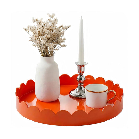 13" Round Scalloped Decorative Tray / Orange