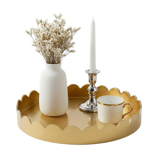 13" Round Scalloped Decorative Tray / Gold