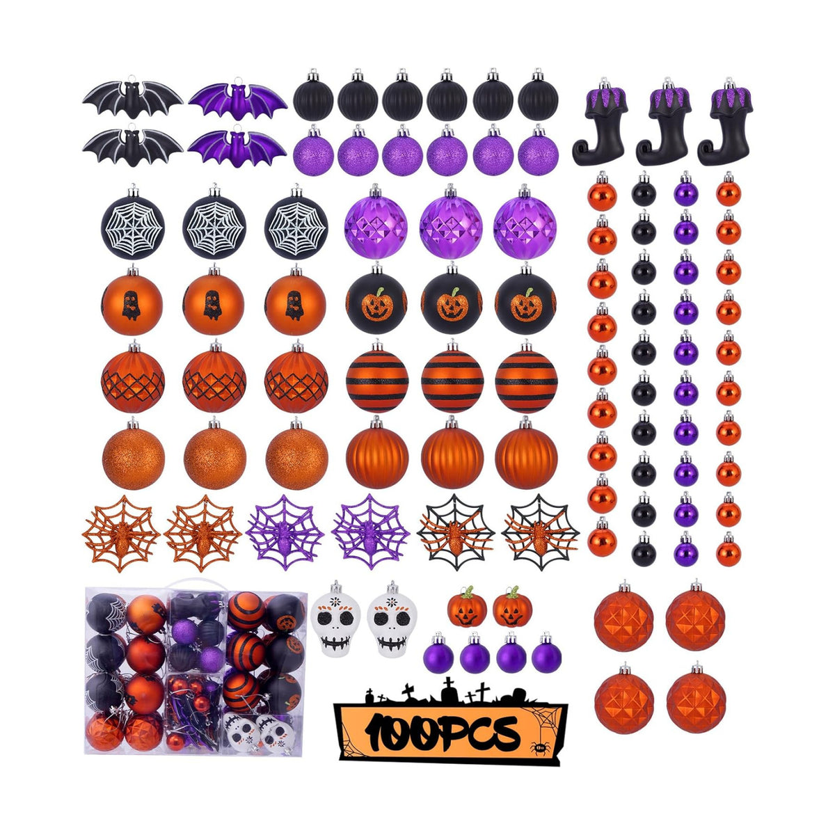Halloween Ball Ornaments Set, Halloween Tree Decorations, 100 Pack