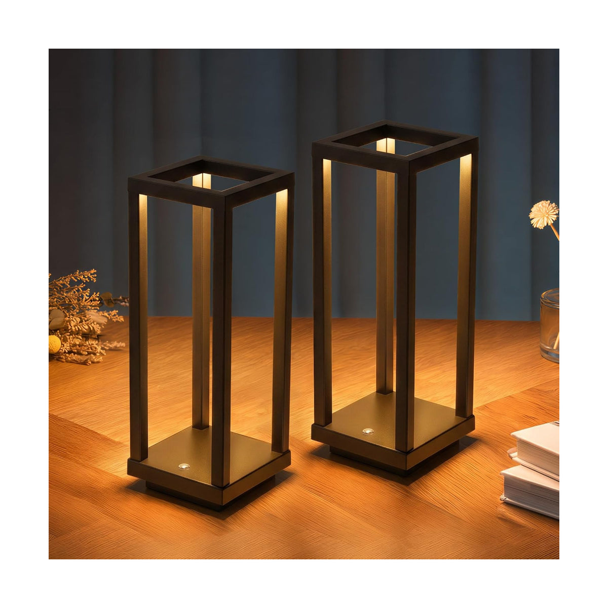 PUSU Cordless Waterproof Table Lamps Set of 2, Black LED Outdoor Desk Lamp | Rechargeable 4000mAh Battery Operated