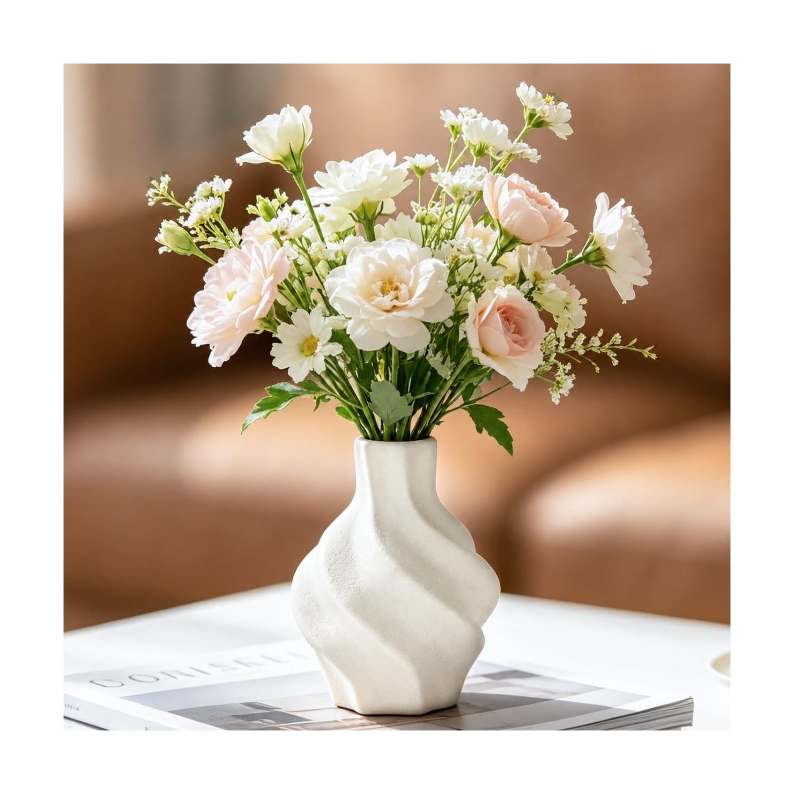 Ceramic Flower Vase Home Decor / White-v21 / 4.9 Inch