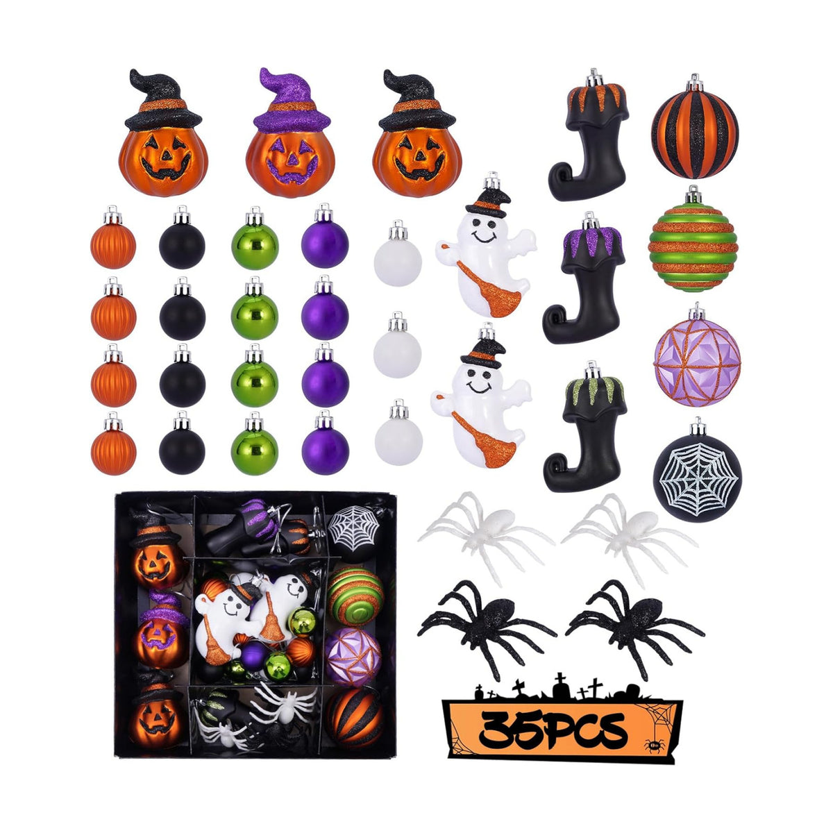 Halloween Ball Ornaments Set for Tree Decorations, 35 Pack