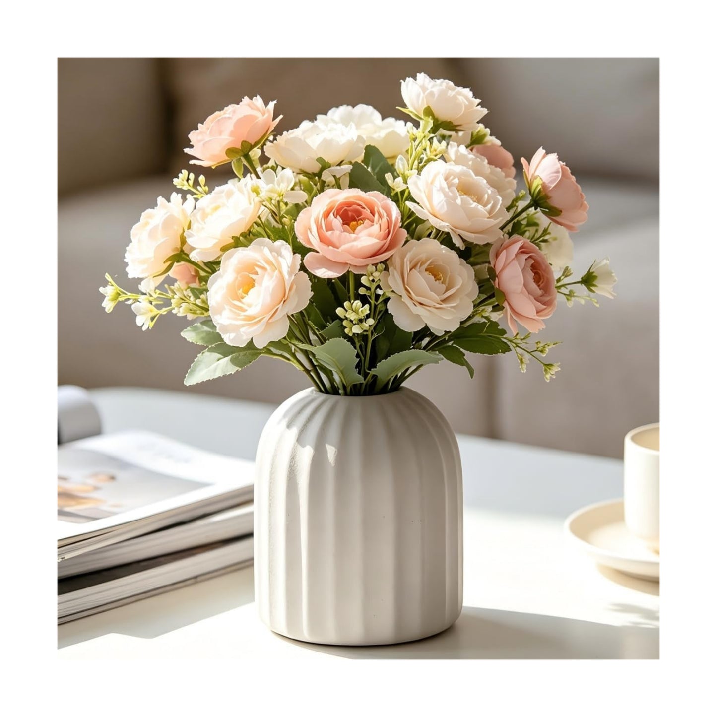 Ceramic Flower Vase Home Decor / White-v25 / 3.7 Inch