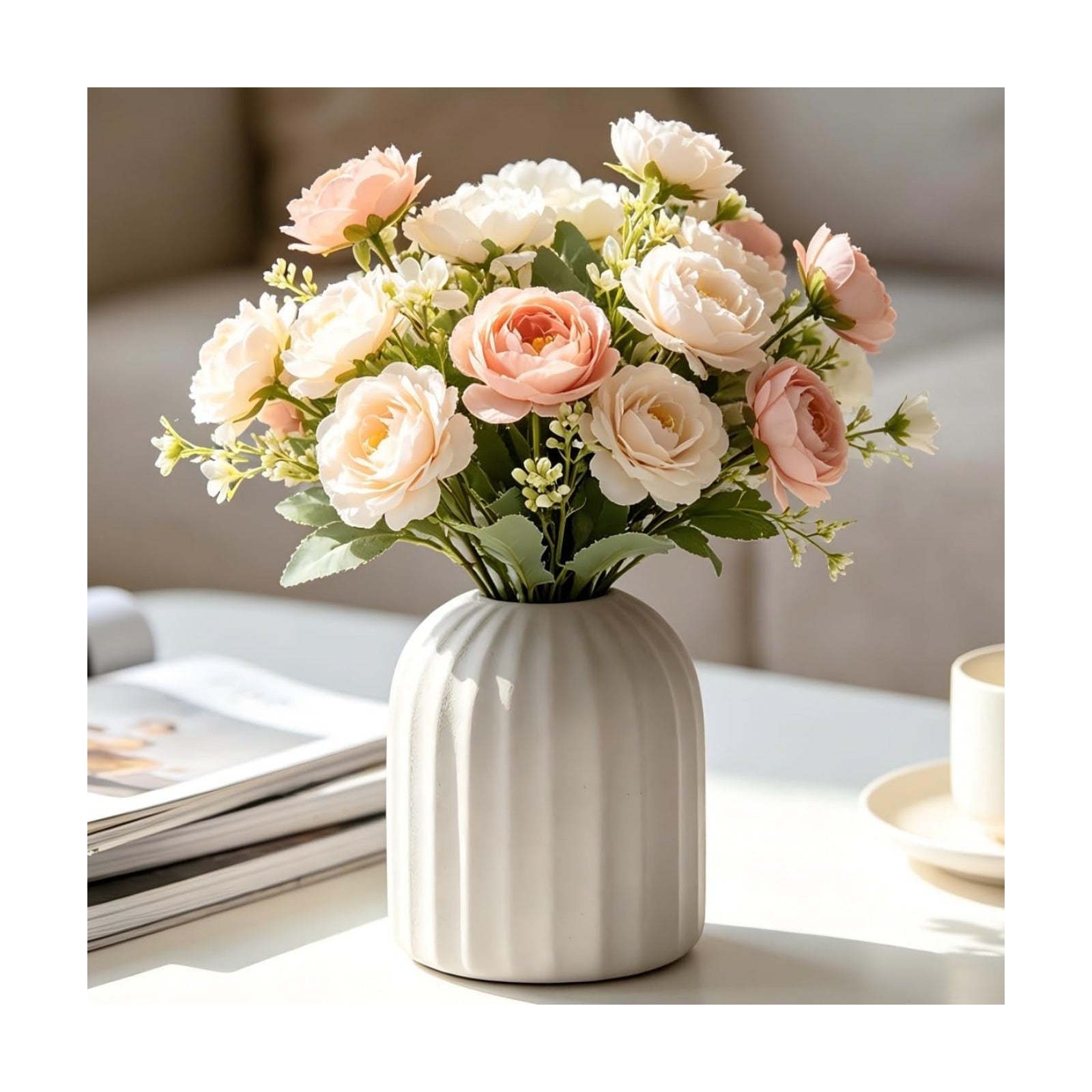 Ceramic Flower Vase Home Decor / White-v25 / 3.7 Inch