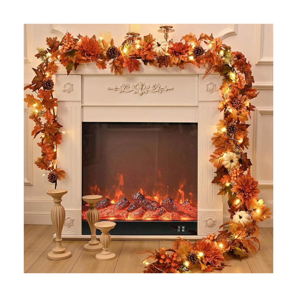 9Ft Fall Garland for Mantle, Fall Garland with Lights, Fall Leaves Garlands