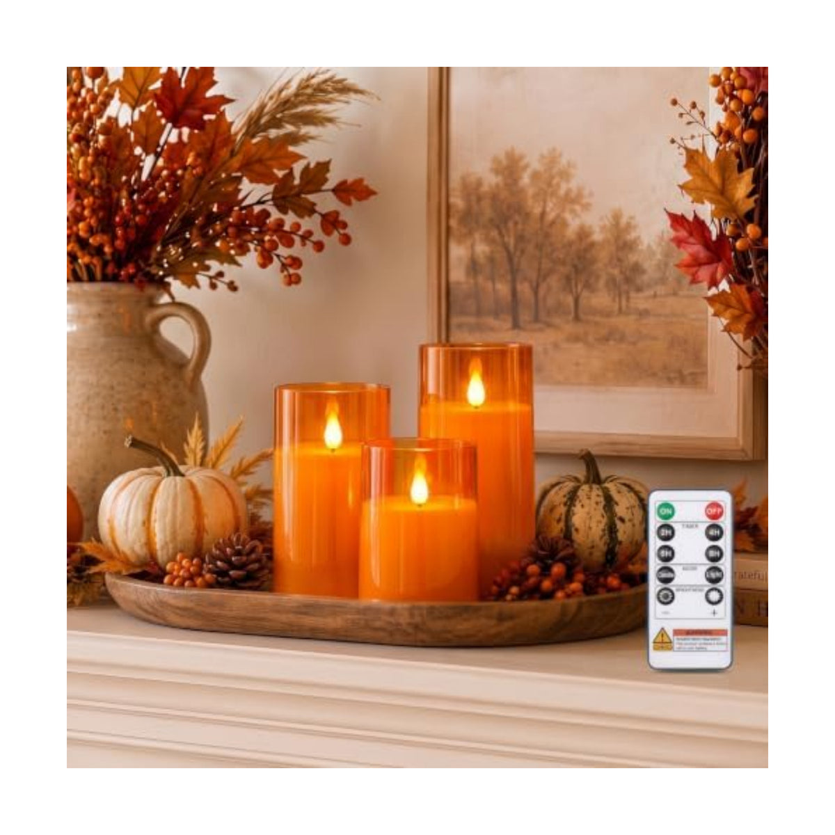 Homemory Halloween Orange Flameless Candles, Acrylic, Remote Timer, 3 Pack