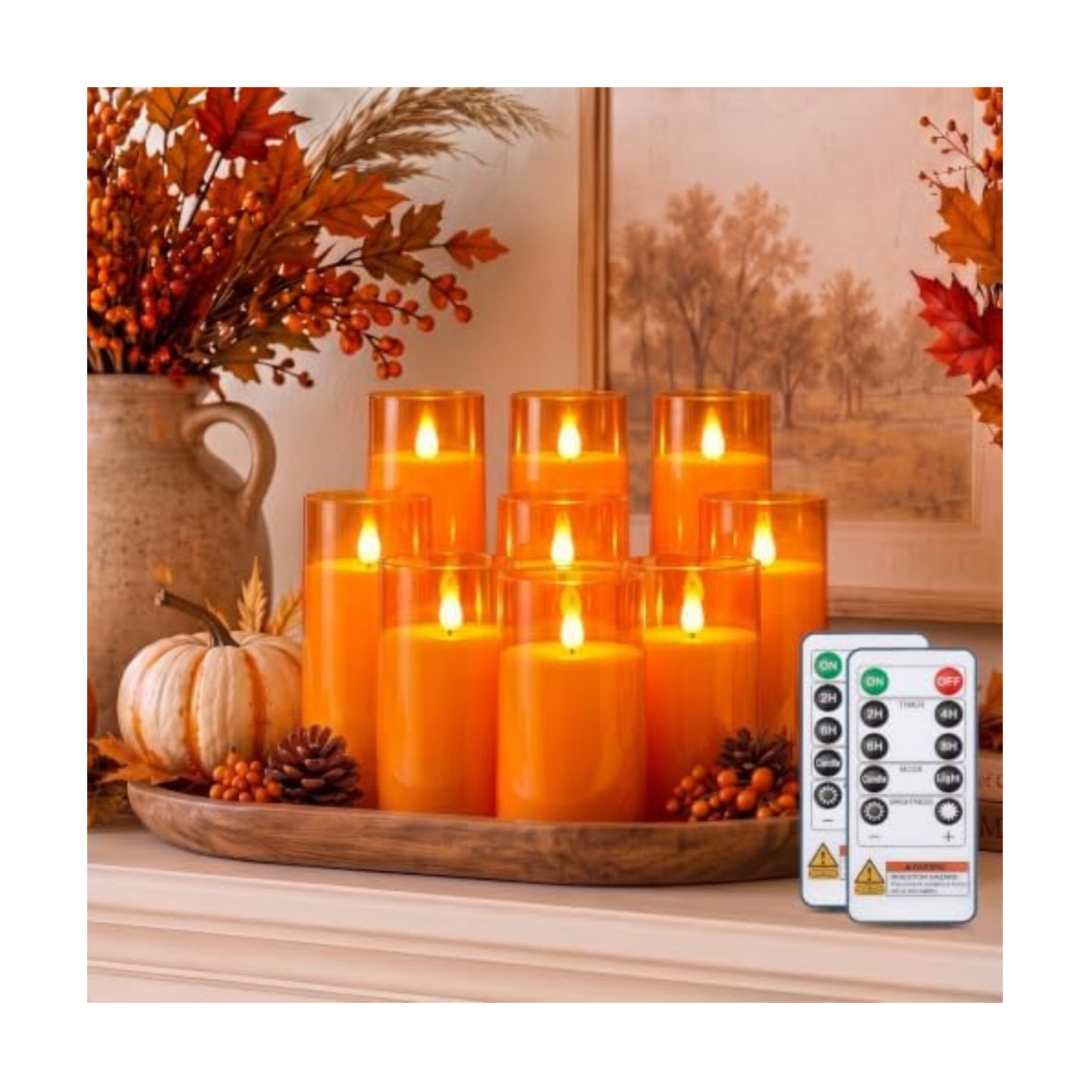 Homemory Halloween Orange Flameless Candles, Acrylic, Remote Timer, 9 Pack