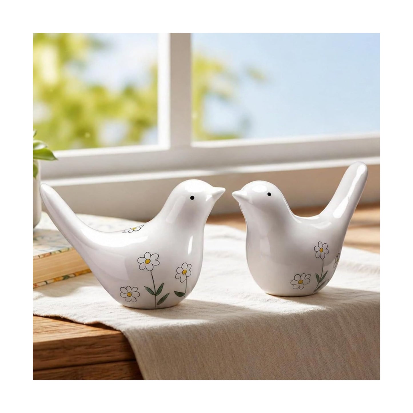 Ceramic Bird Figurines / White / Set of 2