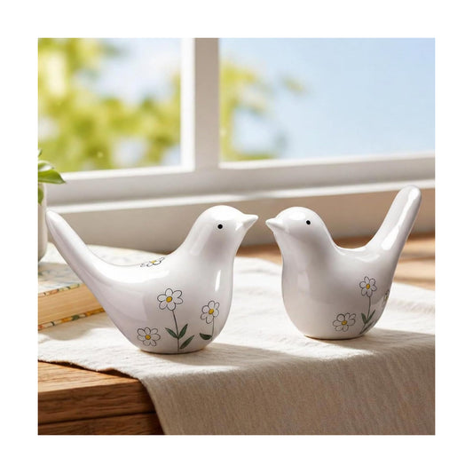 Ceramic Bird Figurines / White / Set of 2