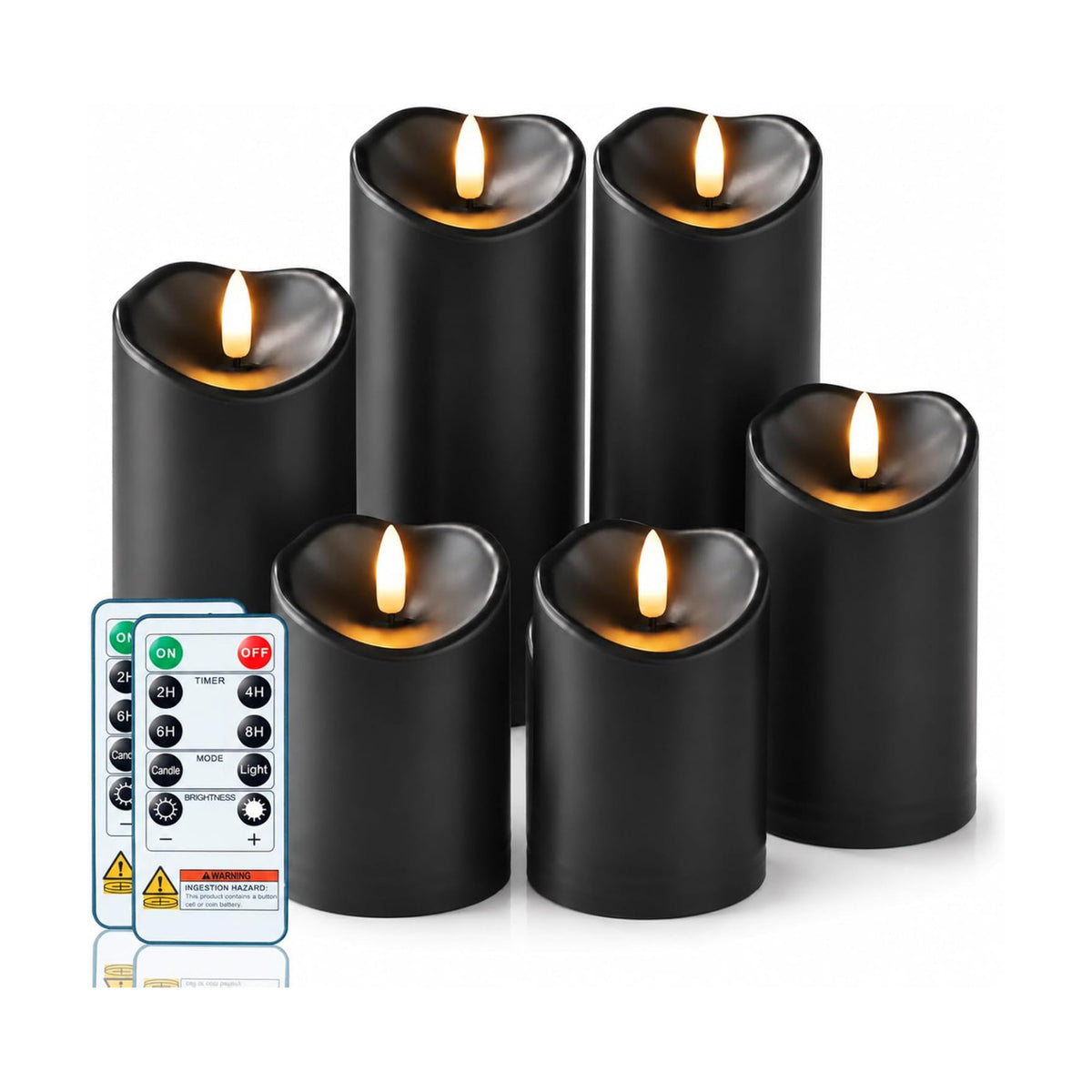 Homemory Halloween Black Waterproof LED Candles with Remote Timer, Set of 6 | Flameless candles