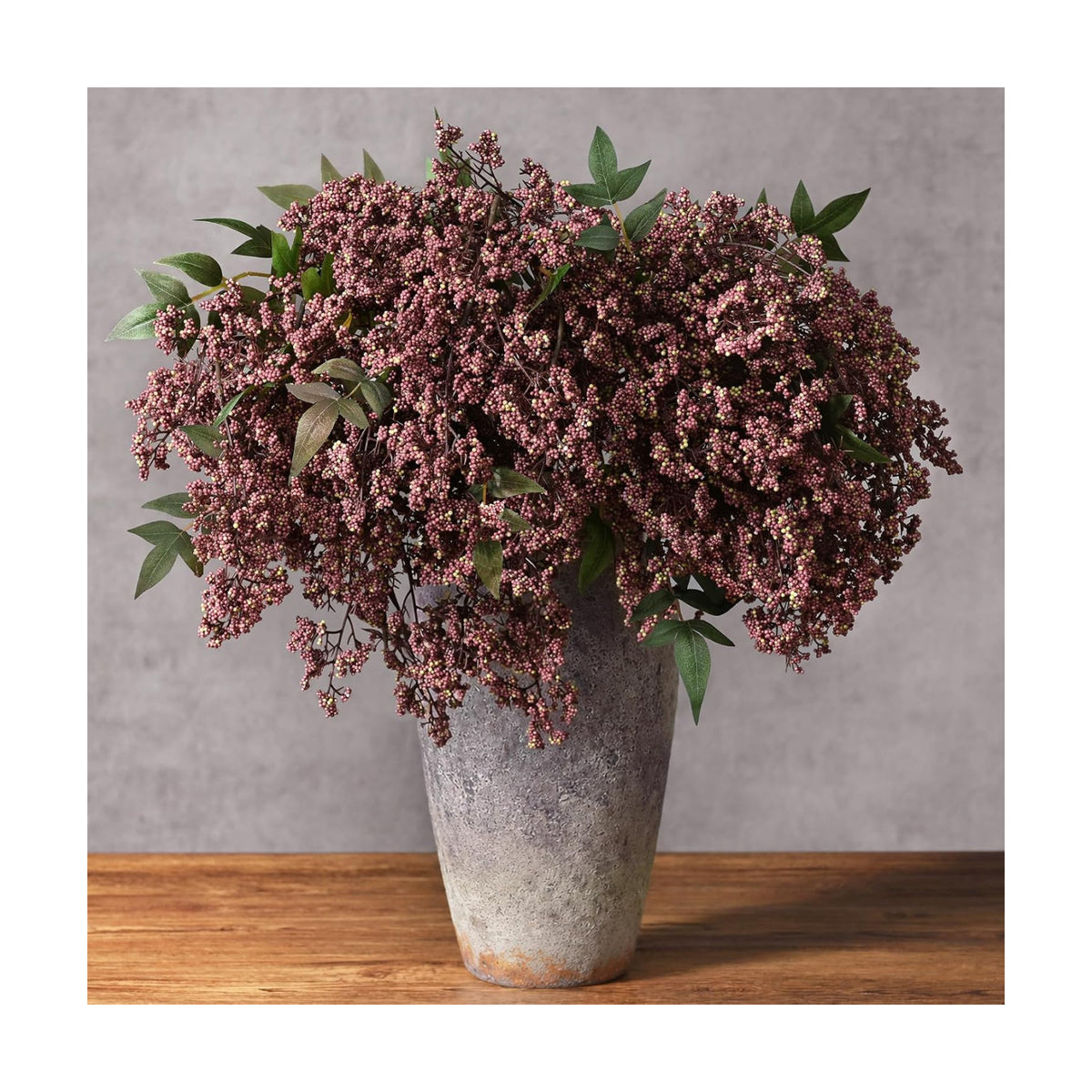 3Pcs 43In Faux Berry Stems, Artificial Nandina Fall Decor, Dusty Plum