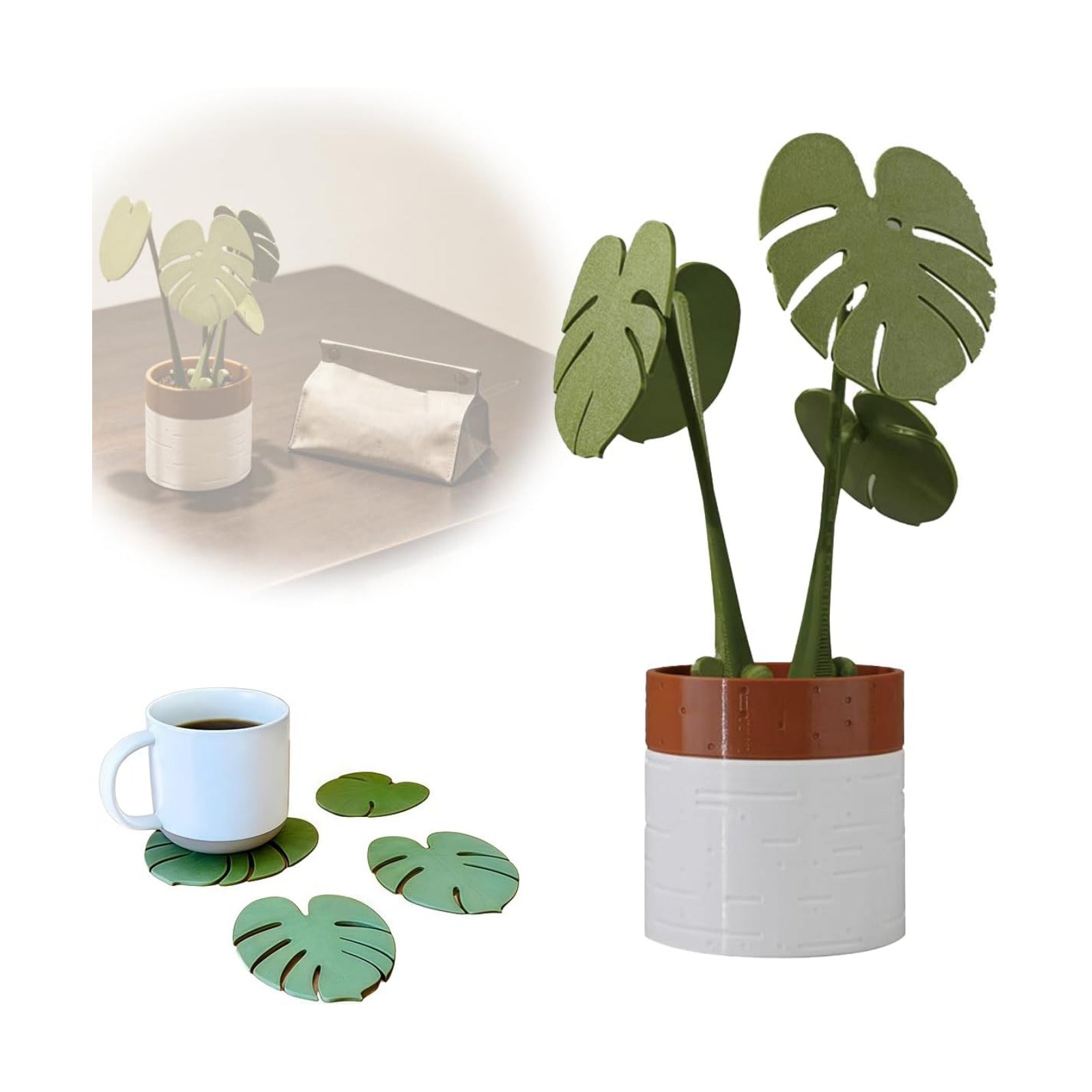 Waterproof Reusable Tropical Plant Coasters / Have A Basin / Set of 4