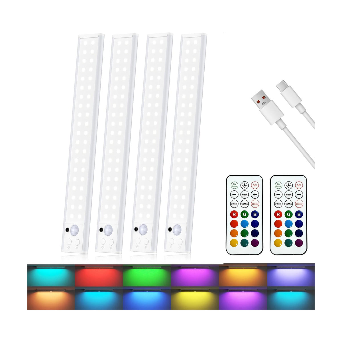 Under Cabinet Light Wireless with Remote,15 Color RGB Magnetic Closet Lights, 96-LED Rechargeable Motion Sensor Light