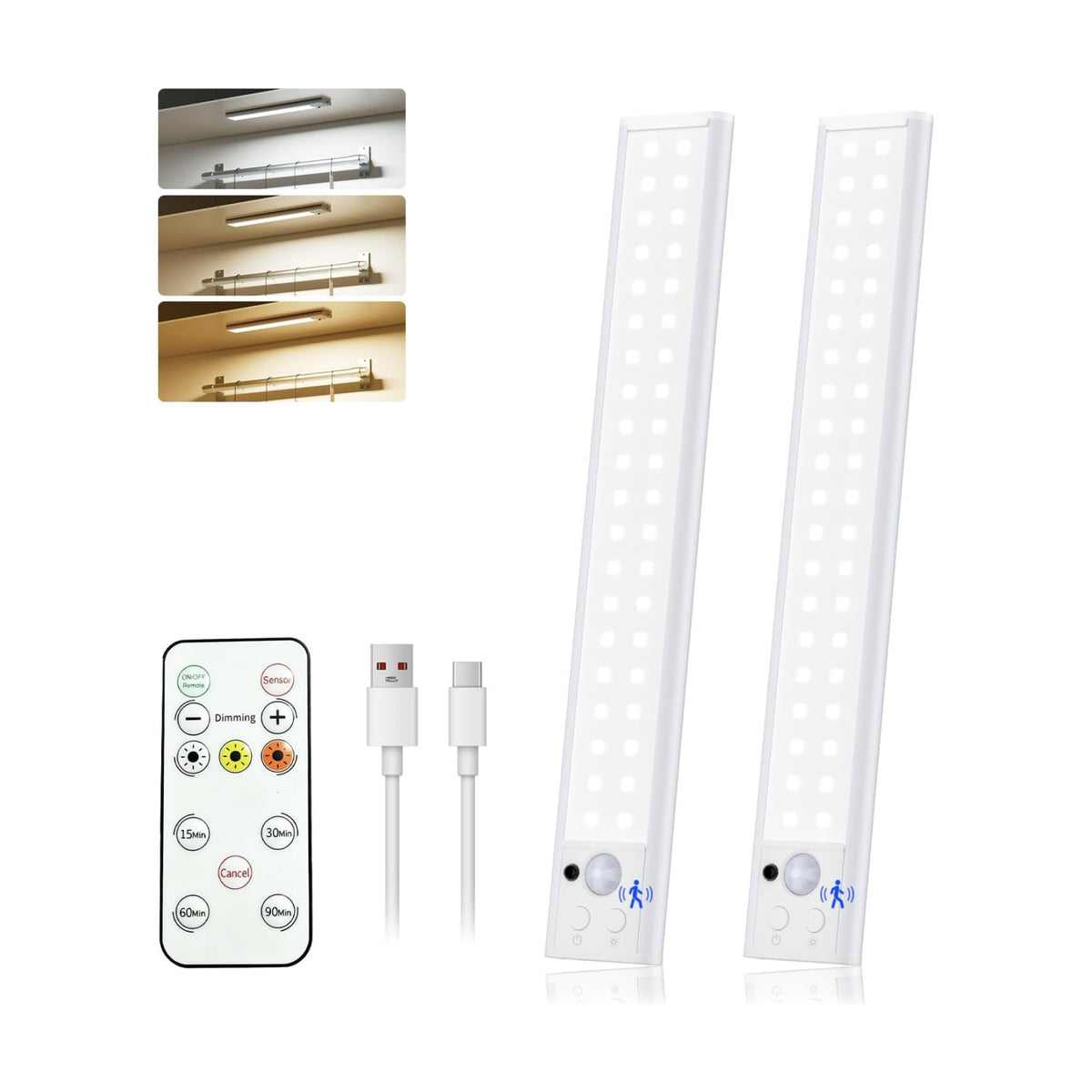 Under Cabinet Light with Remote,12 Inch Rechargeable Motion Sensor Light Indoor, 80-LED Closet Lights Wireless