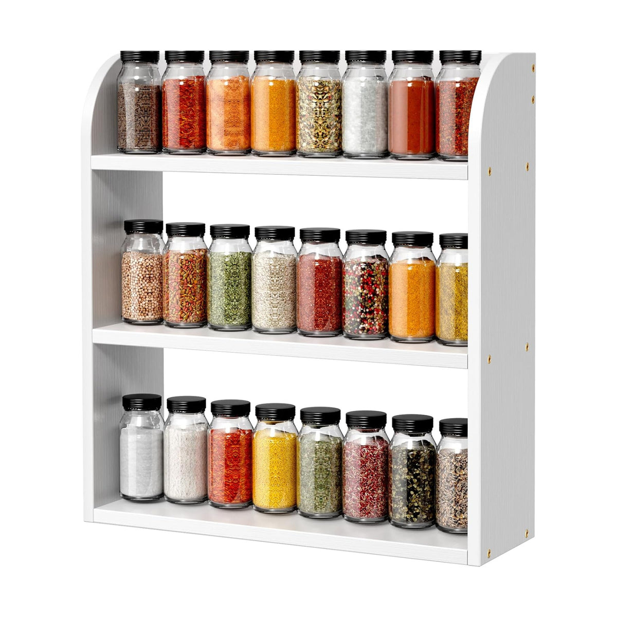 ROMGUAR CRAFT 3 Tier Bamboo Spice Rack, Countertop or Wall Mounting Wood Spice Jars Organizer Shelf for Kitche, Pantry
