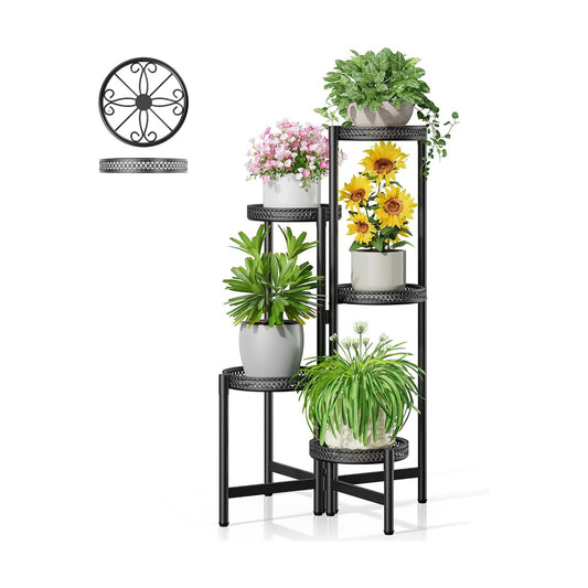 5 Tiered Tall Plant Stand Indoor Outdoor, Metral Plant Shelf for Corner Display Rack, Multi-Tier Folding Planter Pot