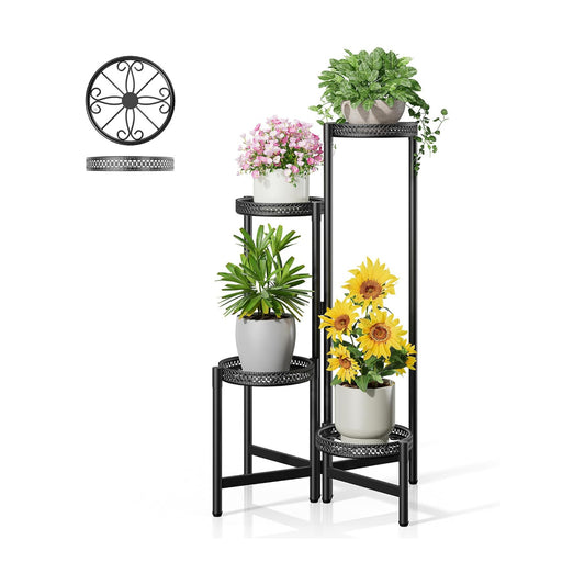 4 Tier Metal Plant Stand Indoor Outdoor, Corner Tall Plant Shelf for Multiple Plants, Foldable Plant Stand Heavy Duty