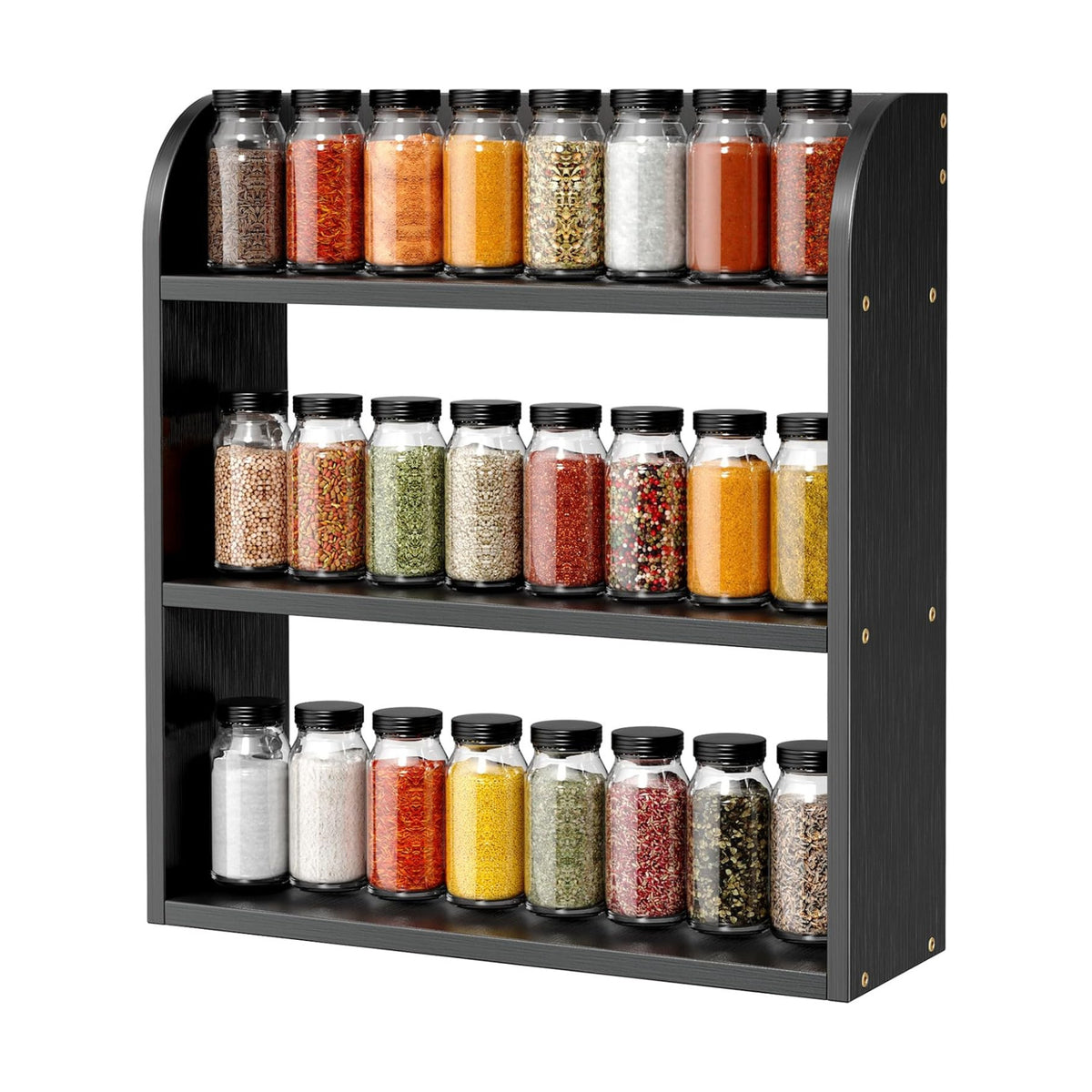 ROMGUAR CRAFT 3 Tier Bamboo Spice Rack, Countertop or Wall Mounting Wood Spice Jars Organizer Shelf for Kitche, Pantry