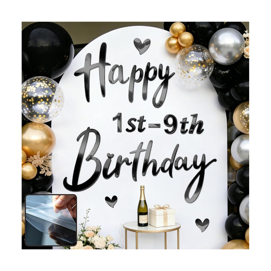 0-9 Number Black Birthday Party Decals for Balloon Arch Wall DIY Ages Peel / Black Mirror Birthday