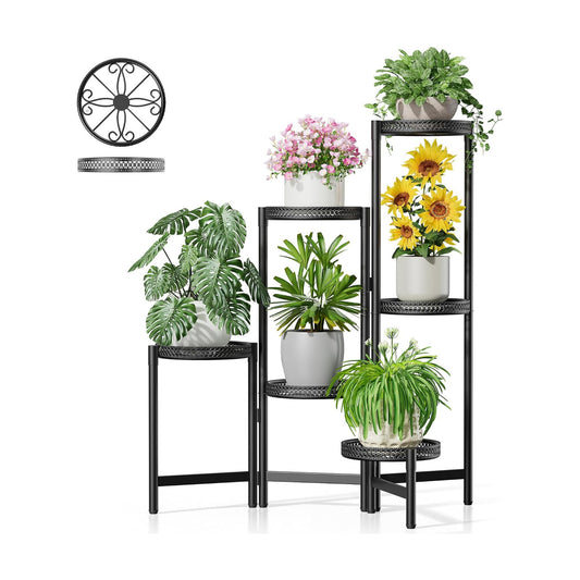 Metal Plant Stand Indoor Outdoor, 6 Tier Tall Flower Pot Holder Potted Display Rack Shelf, Heavy Duty Corner Plant