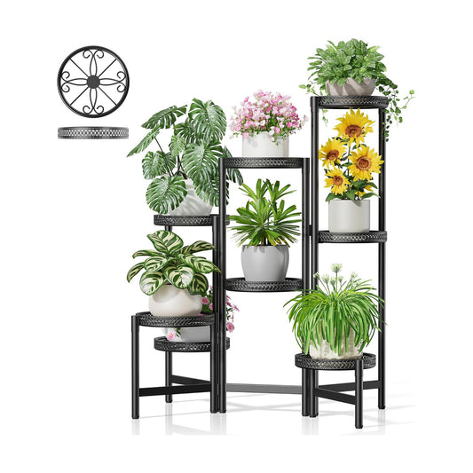 Black Stand Plants, 8-Tier Metal Plant Stands for Outdoor Indoor Plants,Heavy Duty Flower Pot Stands for Multiple